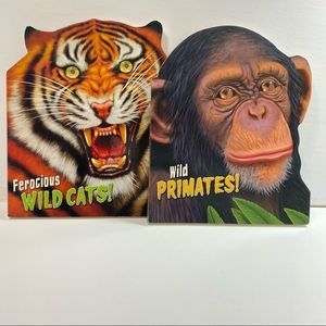 Set of two children’s large board books wild cats and wild primates